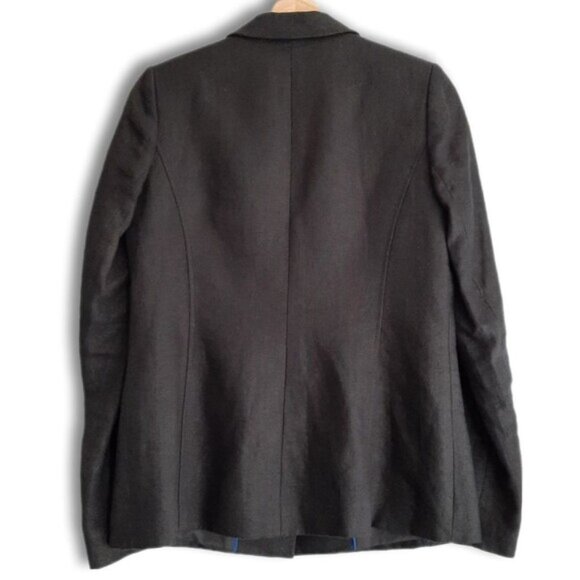 LAURA / 100% Linen Fabric Classic Blazer Jacket Button Front Neutral Black Sz 4 - Picture 10 of 15